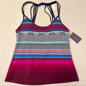 Jag Geometric Tankini Top with Navy Strap Detail